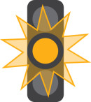 A 3 light traffic signal with the middle yellow light on and flashing.
