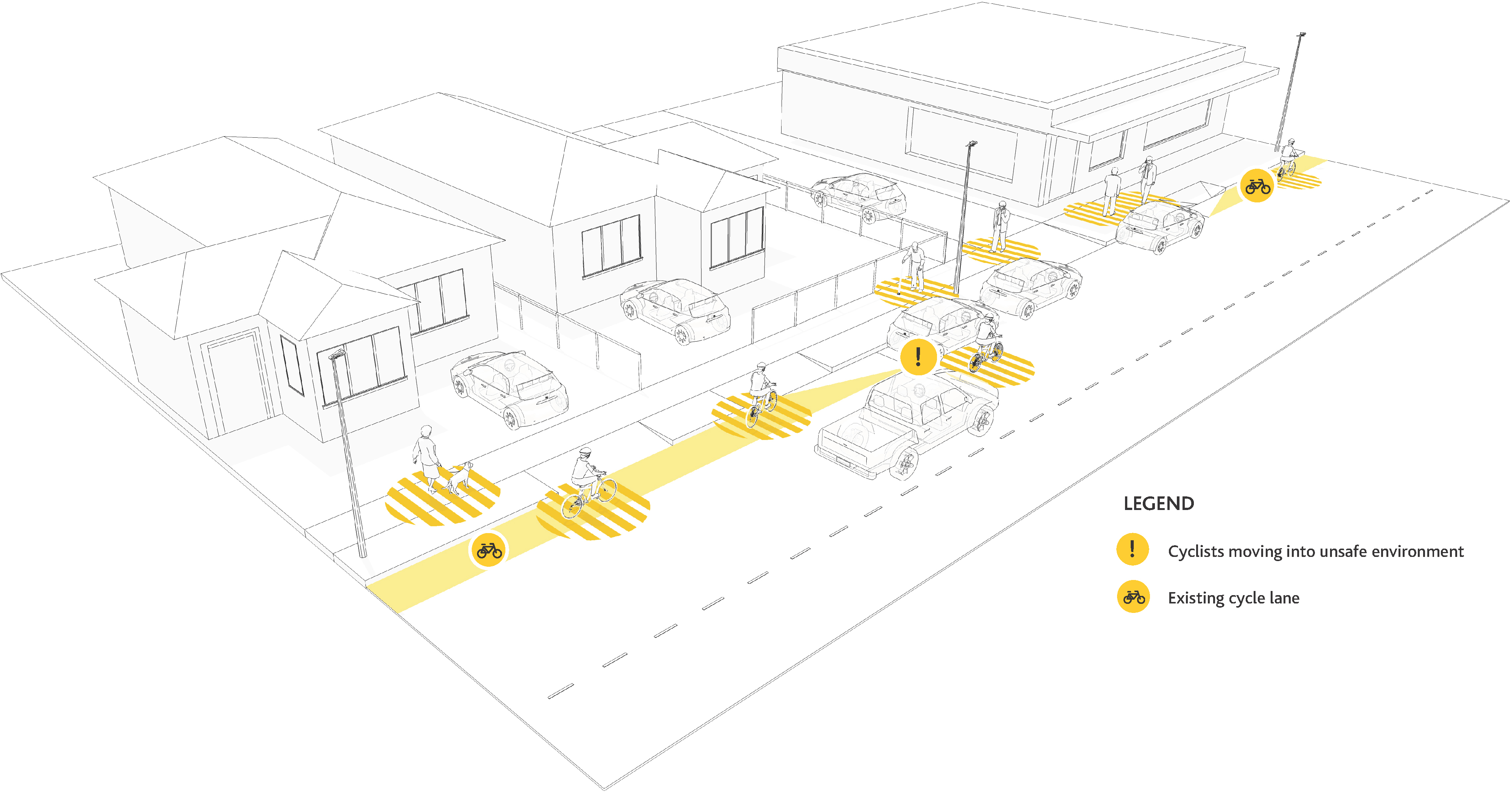 Illustrated image of a disconnected safe cycling corridor