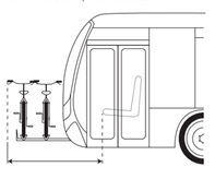 sketch of bicycle rack at the front of the bus adding length of the bus