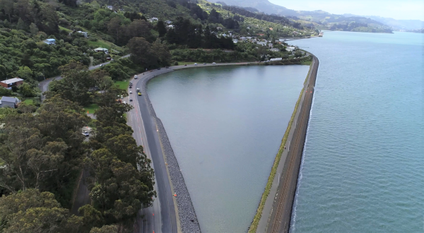 Burkes, south of St Leonards, Otago Peninsula – reclamation of the Burkes Lagoon underway