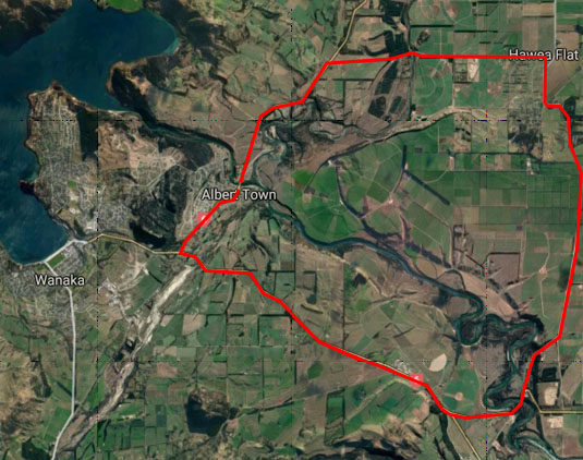 Satellite map showing detour route in red.