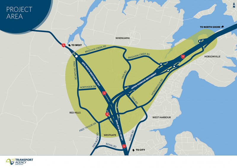 Project area map of SH16/18 Connections