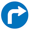 Regulatory traffic sign with turn right arrow on a circular blue background 